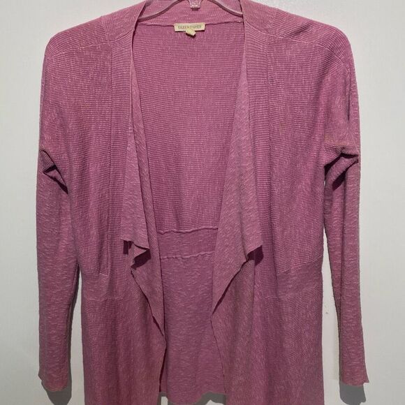 Eileen Fisher Women's Pink Linen Cotton Open Front Cardigan Sweater Small - Picture 1 of 8